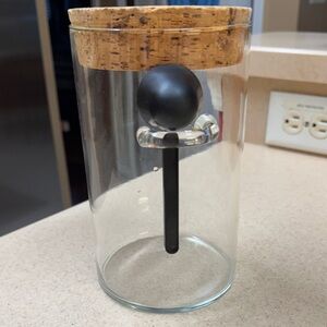 Glass Coffee Jar with Cork Lid and scoop EUC